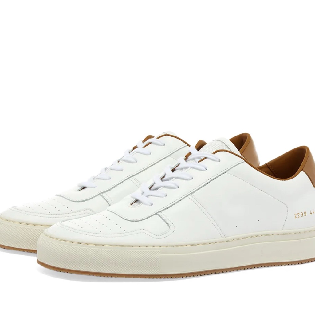 Common Projects White And Tan Minimalist Sneakers